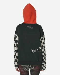 ERL Sweatshirts^Venice Checked Sleeve Hooded Sweatshirt Black