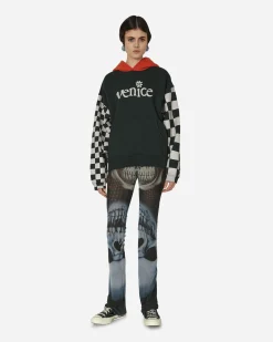 ERL Sweatshirts^Venice Checked Sleeve Hooded Sweatshirt Black
