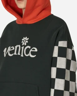 ERL Sweatshirts^Venice Checked Sleeve Hooded Sweatshirt Black