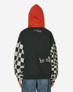 ERL Sweatshirts^Venice Checked Sleeve Hooded Sweatshirt Black
