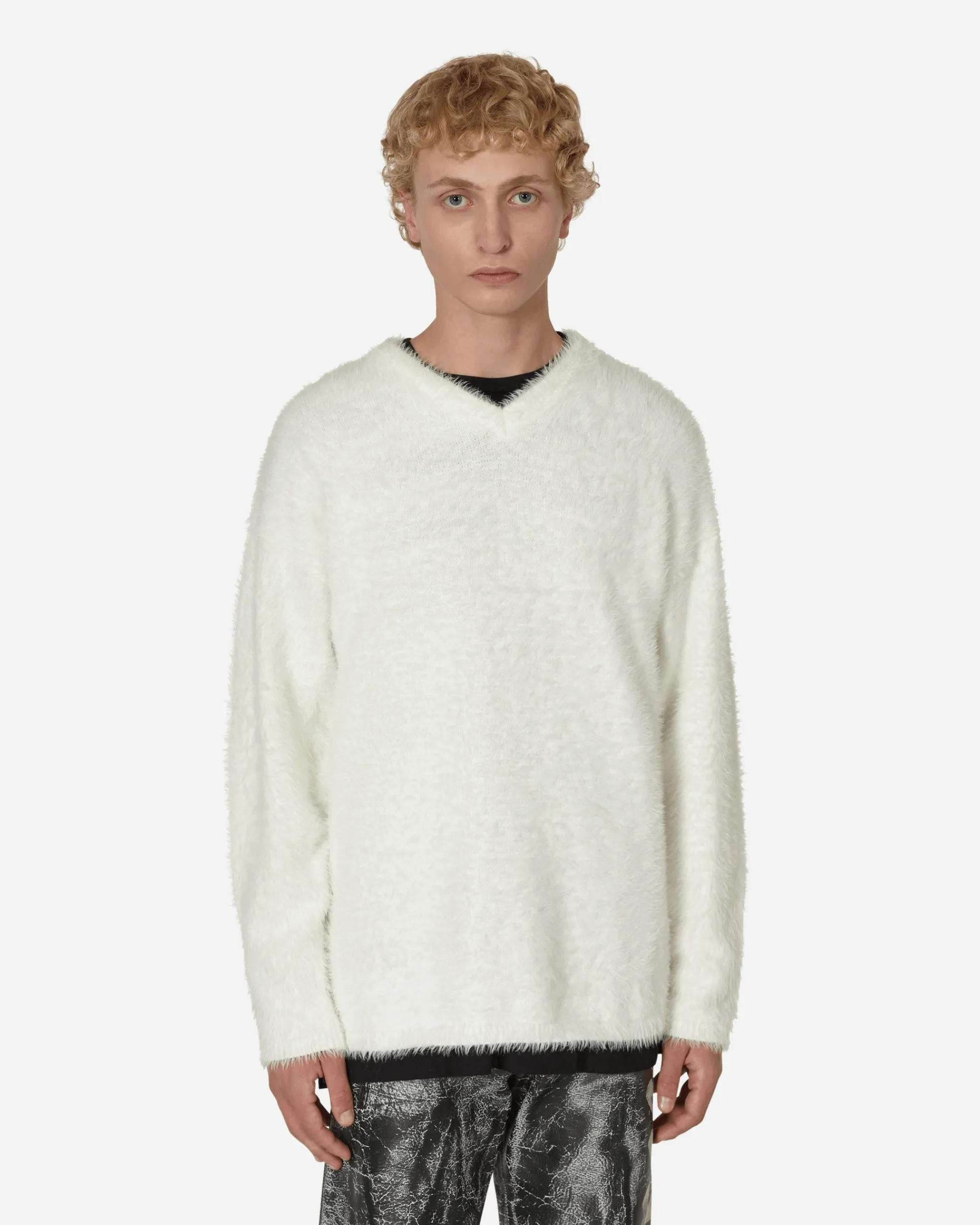 ERL Knitwear^V-Neck Hairy Sweater White