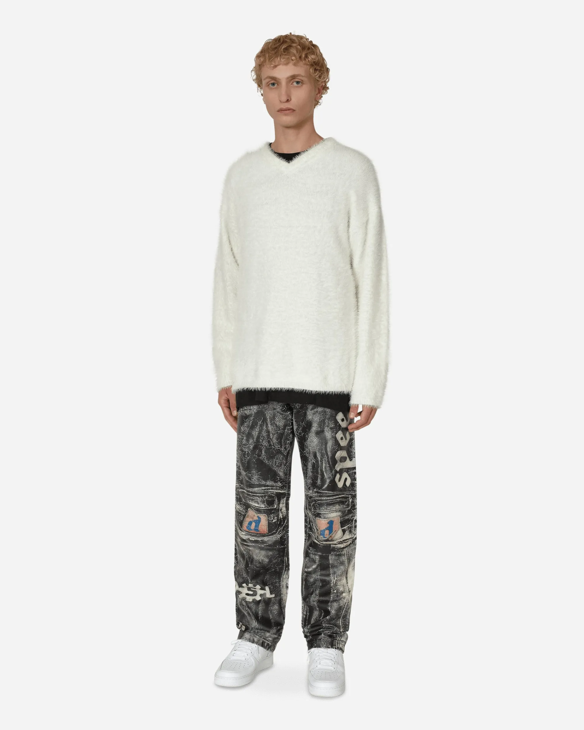 ERL Knitwear^V-Neck Hairy Sweater White