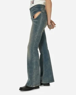 MARRKNULL Pants^Washed Cutout Jeans Blue