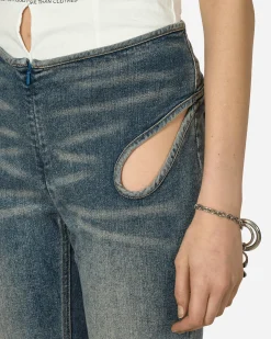 MARRKNULL Pants^Washed Cutout Jeans Blue