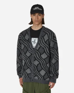 Awake NY Knitwear^Wavy Jacquard Mohair Cardigan Charcoal