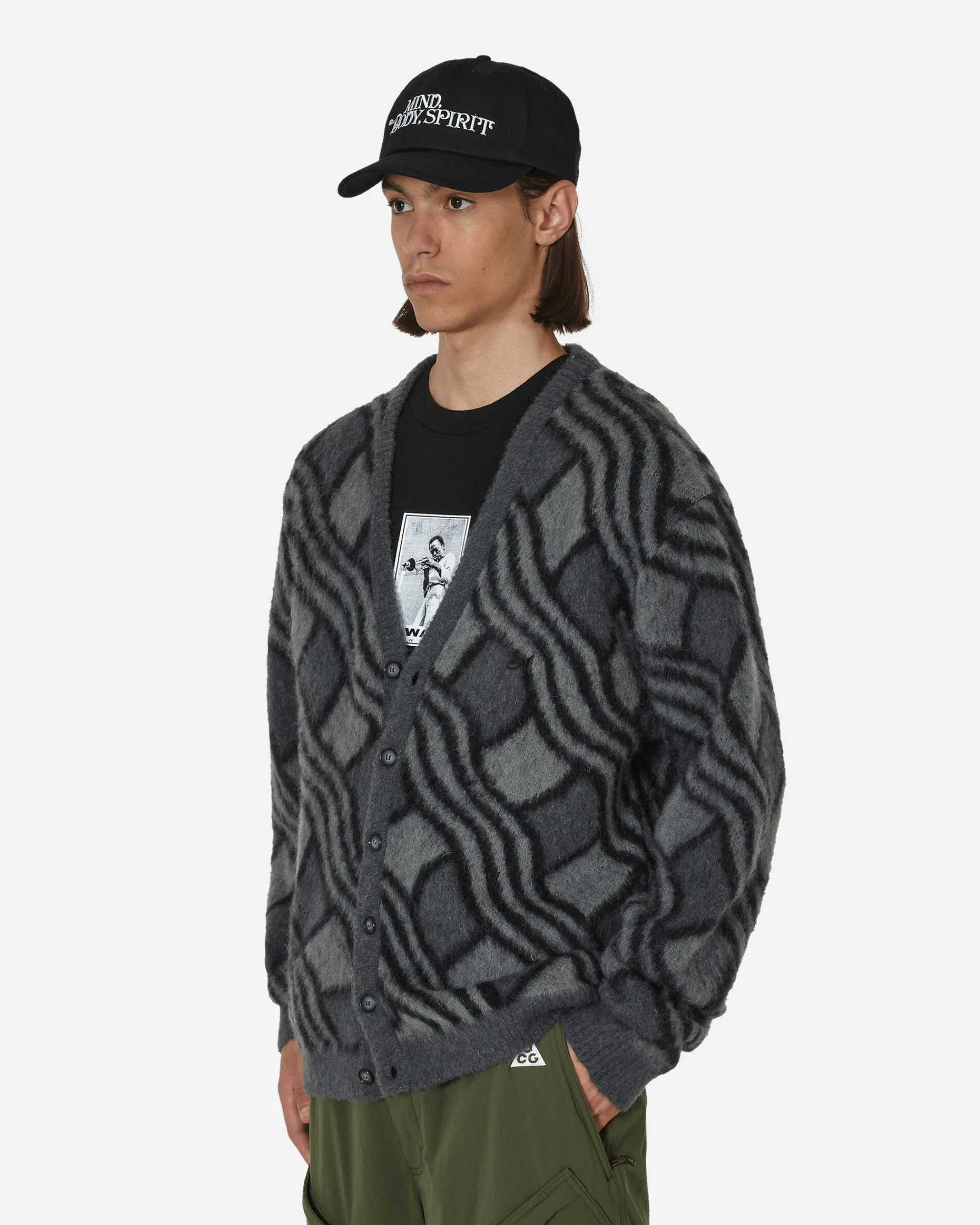 Awake NY Knitwear^Wavy Jacquard Mohair Cardigan Charcoal