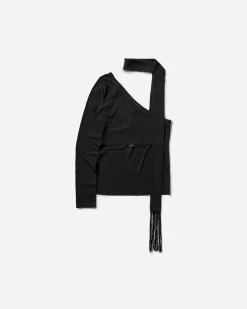 Nii Hai T-Shirts^Women's Asymmetric Neck Tie Top Black