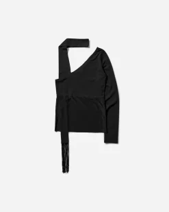 Nii Hai T-Shirts^Women's Asymmetric Neck Tie Top Black