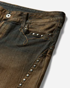 Cheap Monday Pants^Women's Bootleg Flare Low Waist Stud Jeans Brown Overdye