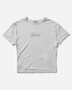 Guess USA T-Shirts^Women's Classic Logo Baby Tee Alabaster White