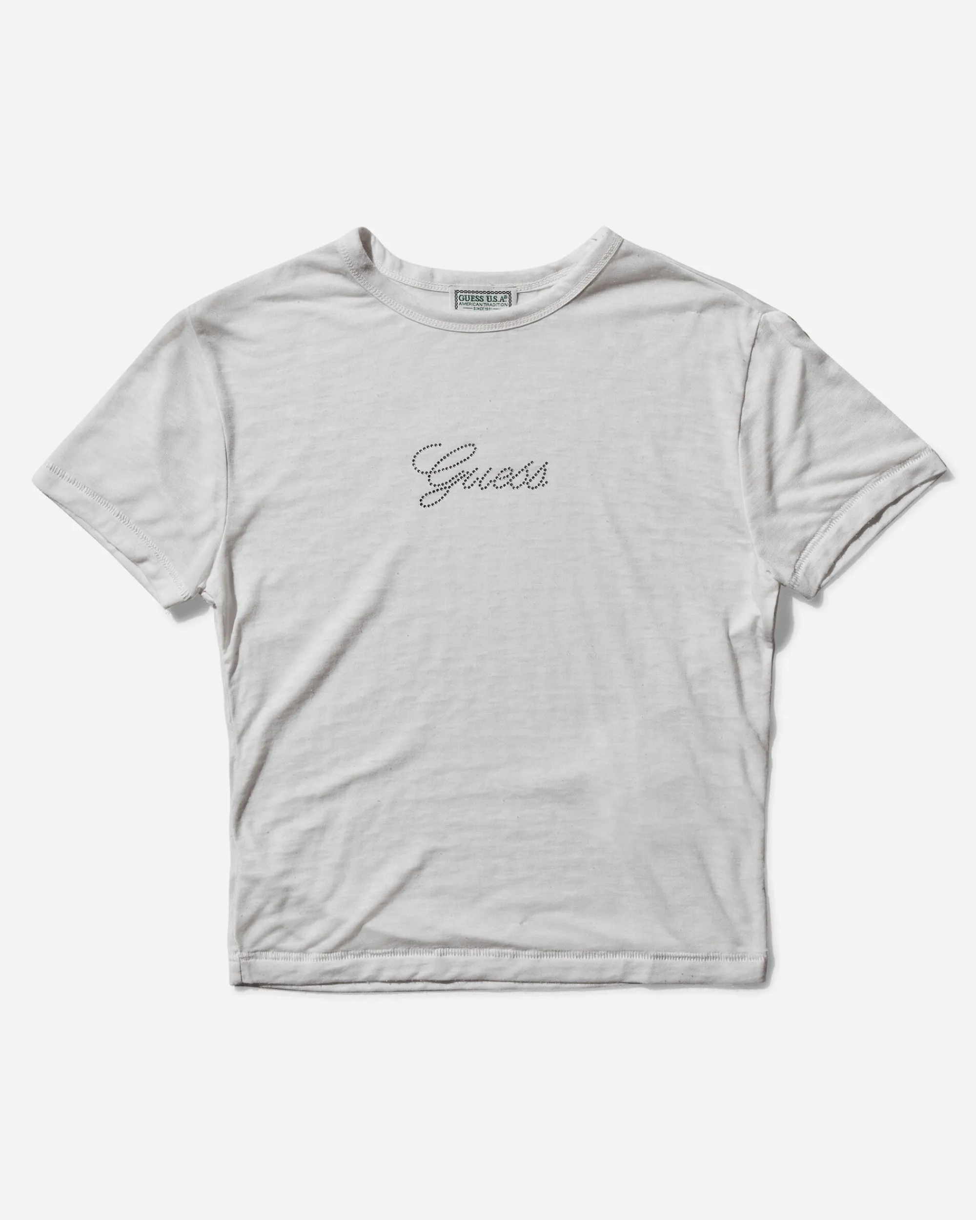 Guess USA T-Shirts^Women's Classic Logo Baby Tee Alabaster White