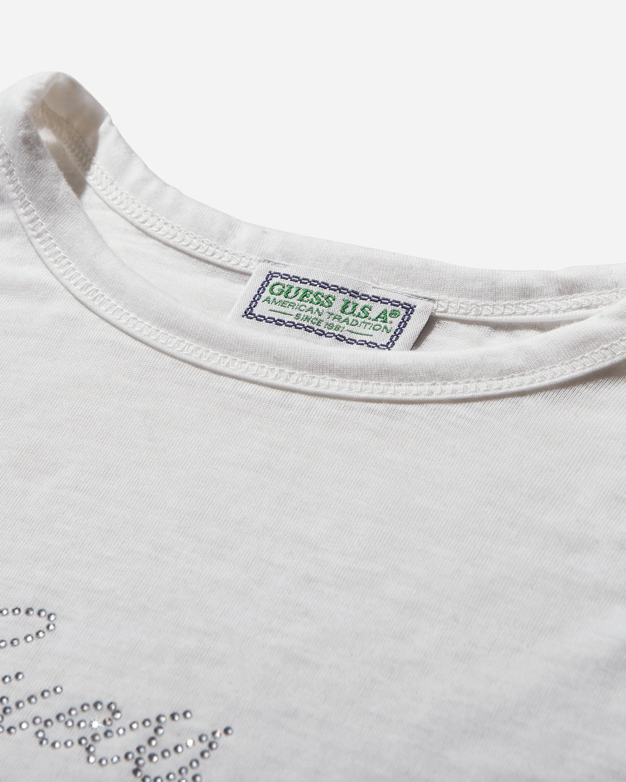 Guess USA T-Shirts^Women's Classic Logo Baby Tee Alabaster White
