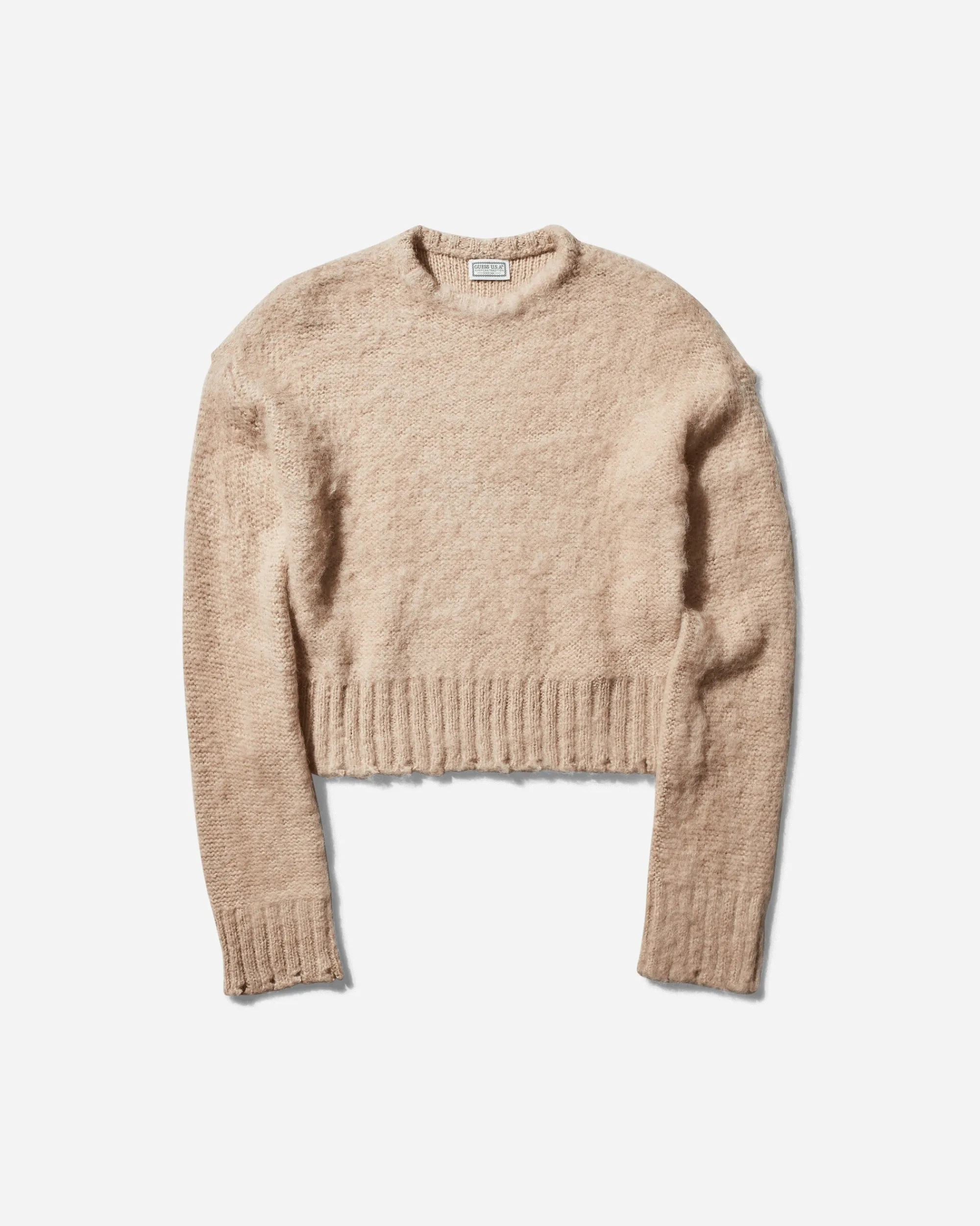 Guess USA Knitwears^Women's Fuzzy Crewneck Sweater Oxford Tan