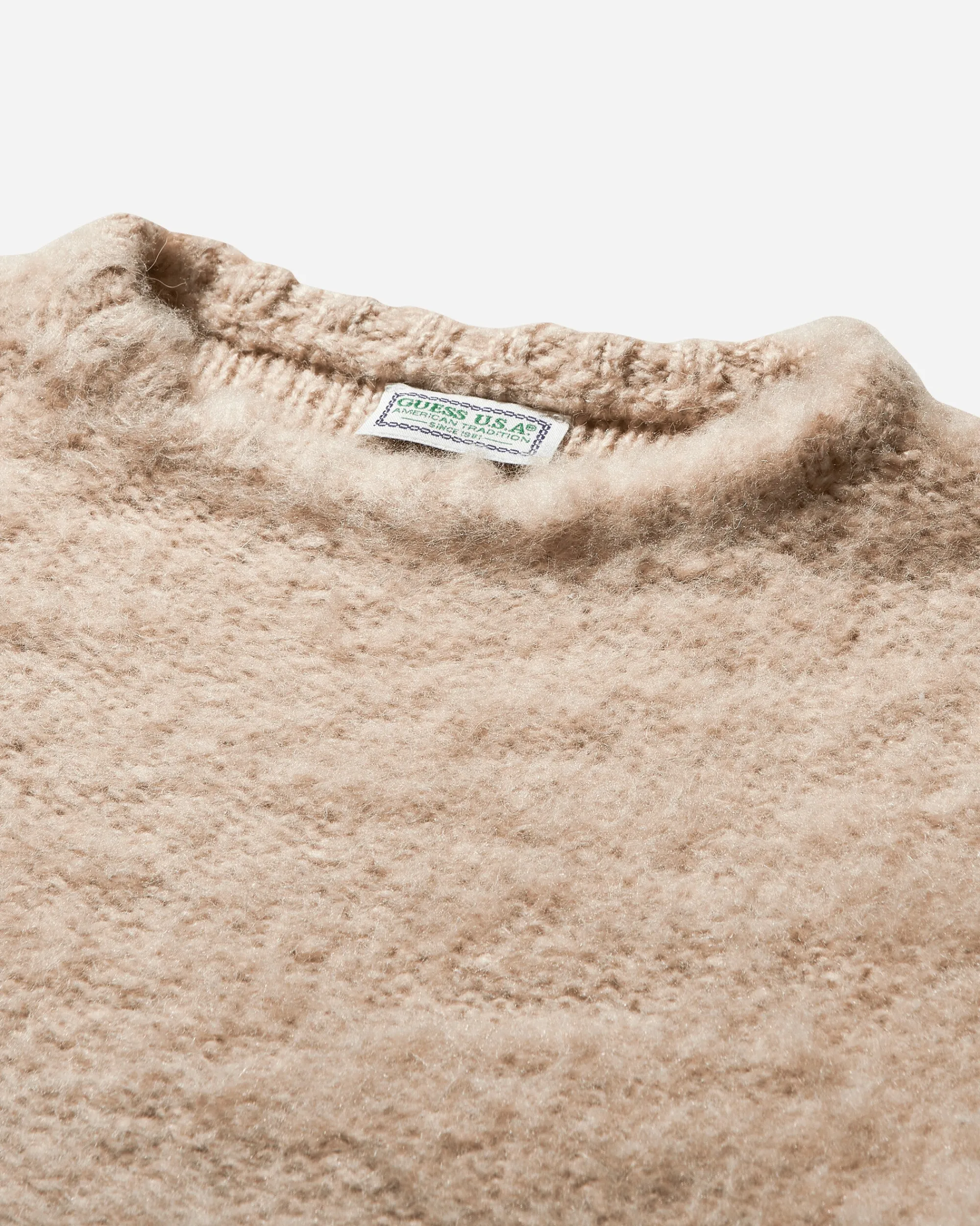 Guess USA Knitwears^Women's Fuzzy Crewneck Sweater Oxford Tan