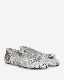 Abra Classic Shoes^Women's Newspaper Ballerinas White