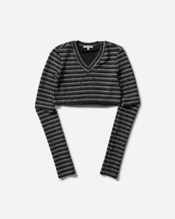 Priscavera T-Shirts^Women's V-Neck Crop Top Metallic Stripes
