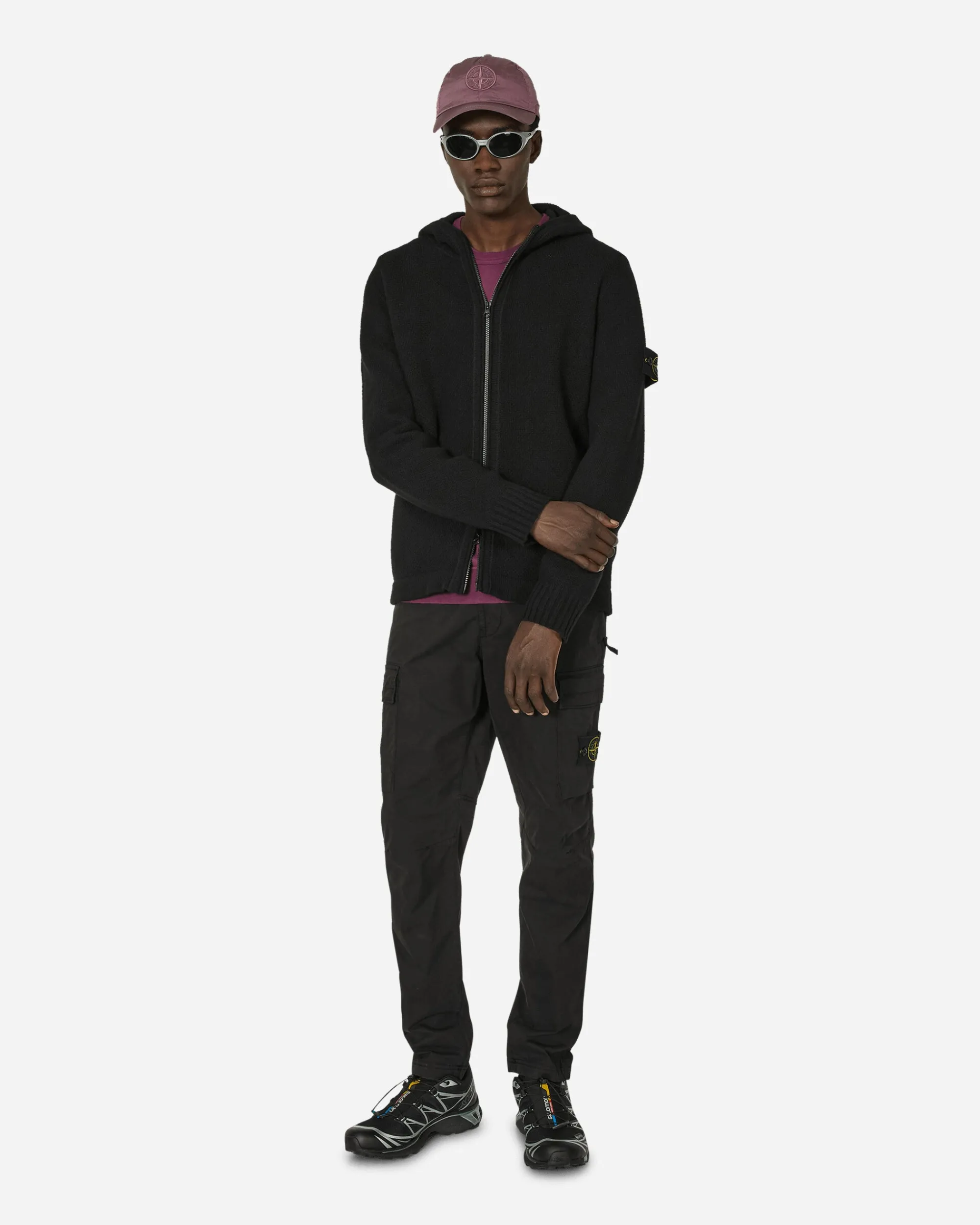 Stone Island Knitwear^Zip Up Hooded Sweater Black